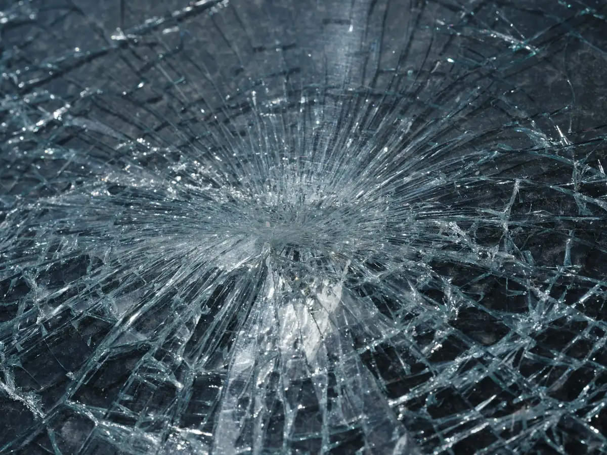Shattered tempered auto glass close-up